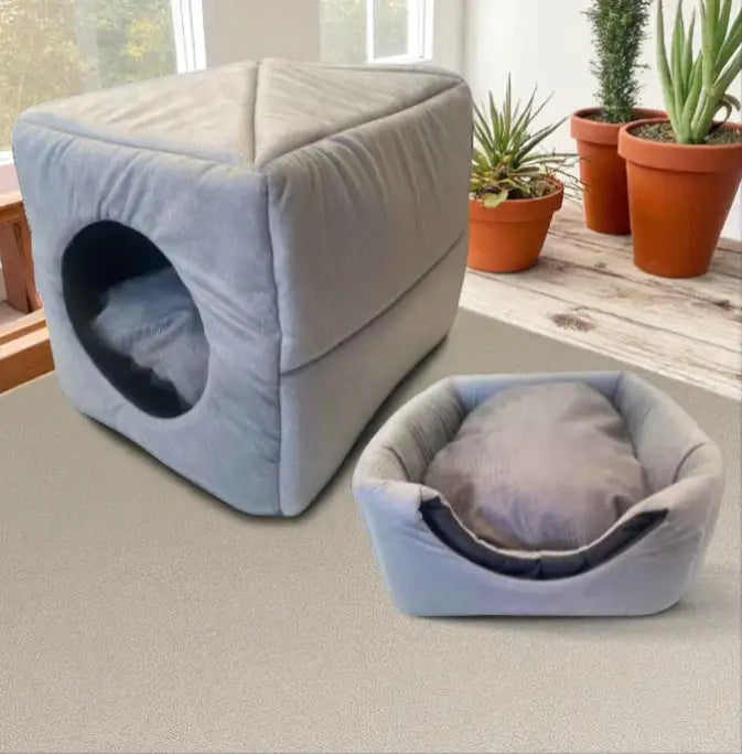 Caminha Pet Toca Iglu 2 em 1 Premium Cães | Caprioli Shop Acessórios para Pets SUEDE TOCA CINZA ESCURO / P 30X38