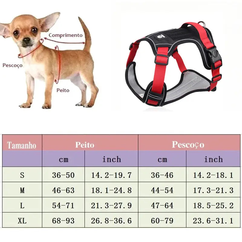 Coleira Peitoral Refletiva Antipuxão com Guia e Alça de Segurança para Cães | Caprioli Shop peitorais cachorro