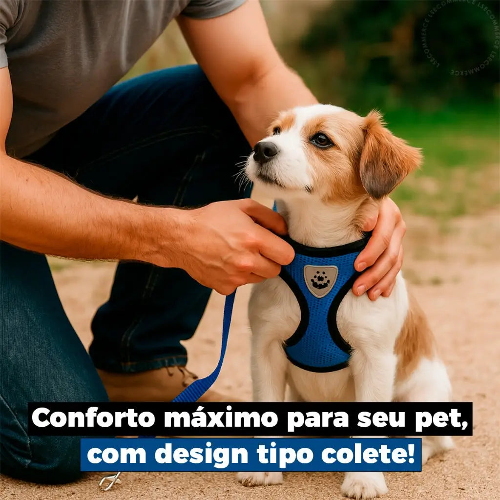 Guia Coleira Peitoral Ajustável com Colete Flexível para Cães e Gatos | Caprioli Shop coleiras