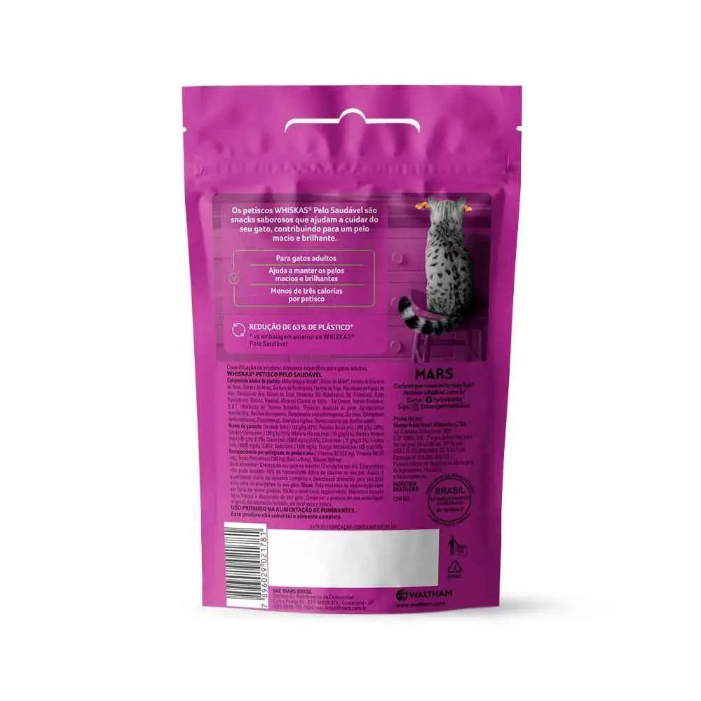 Kit 12 Petiscos Whiskas Temptations Antibola de Pelo 40g Sabor Irresistível | Caprioli Inter petisco para gatos