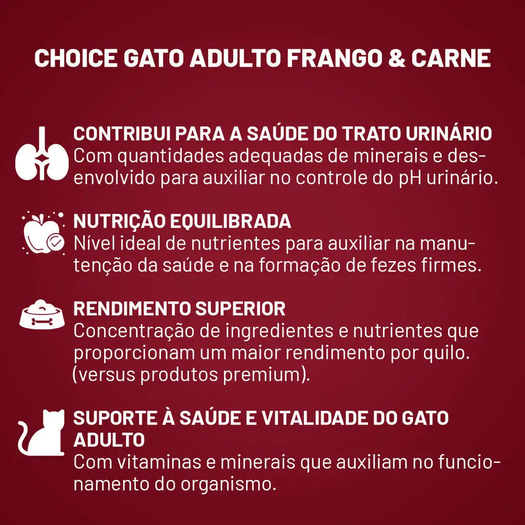 Ração Gatos Choice Adulto Frango e Carne - 10,1 Kg | Caprili Shop