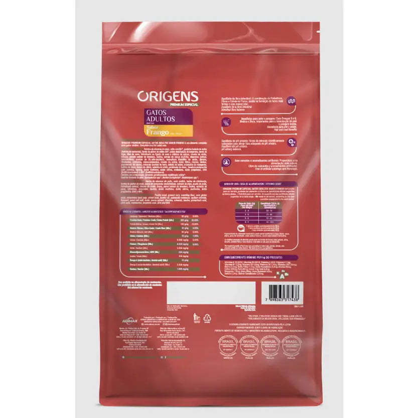 Ração Origens Gatos Adultos - Frango e Vitaminas para Pelagem Brilhante | Caprili Shop