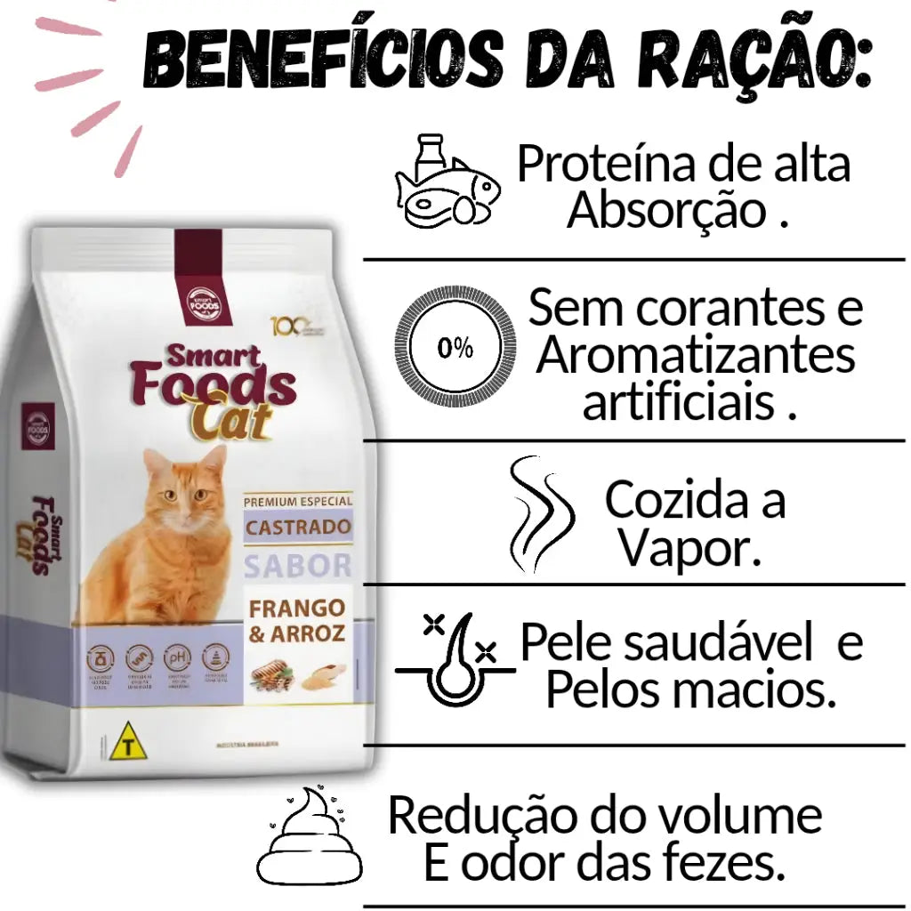 Ração Smart Foods Cat para Gatos Castrados - 10,1 Kg - Frango e Arroz | Caprili Shop