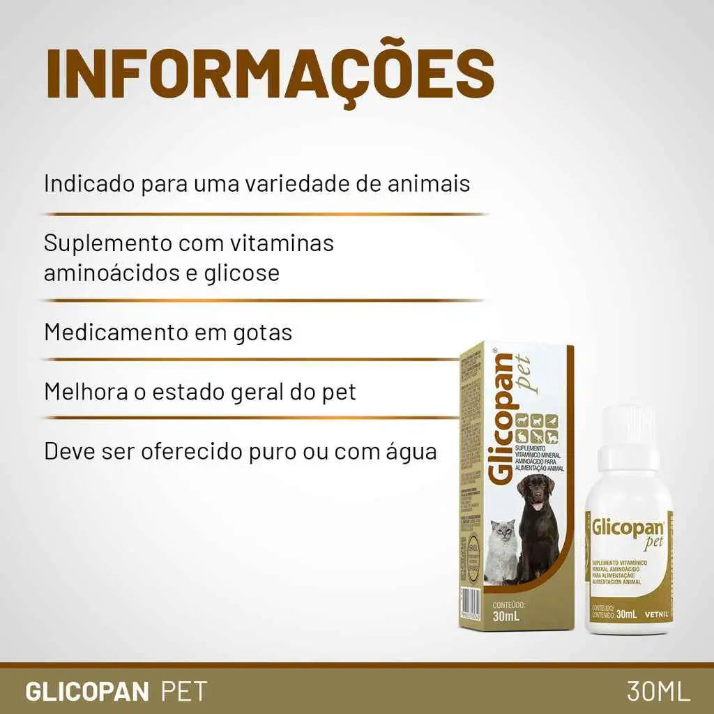 Suplemento Glicopan Pet 30ml Vetnil Vitaminas Aminoácidos Apetite l Caprioli Shop medicamentos para cachorro