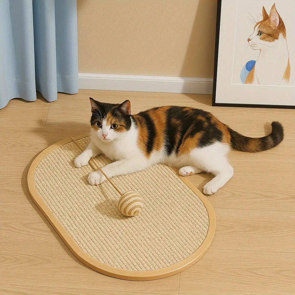 Tapete de sisal para gatos duradouro e riscar sofá com proteção parede | Caprioli Inter Arranhadores oval