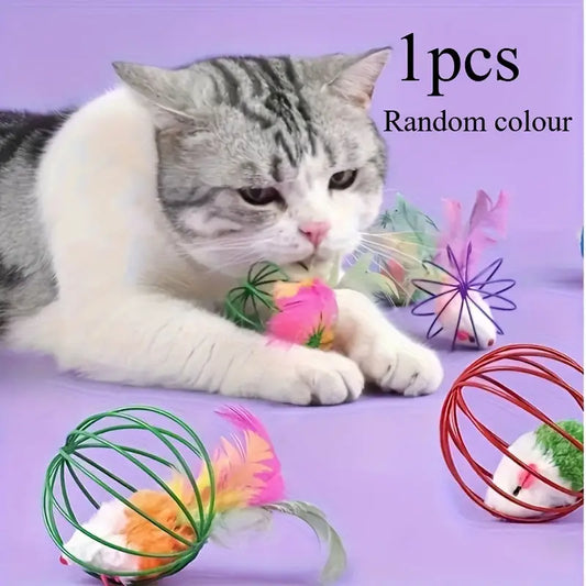 Brinquedo Gato - Bola com Penas Artificiais Sem Bateria | Caprili Inter - brinquedo para gatos - 1 peça sortida