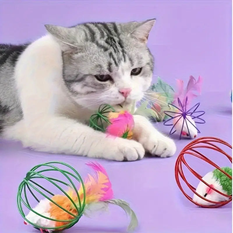 Brinquedo Gato - Bola com Penas Artificiais Sem Bateria | Caprili Inter - brinquedo para gatos