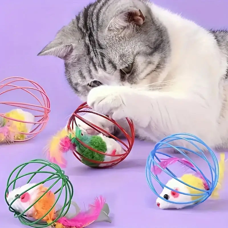 Brinquedo Gato - Bola com Penas Artificiais Sem Bateria | Caprili Inter - brinquedo para gatos