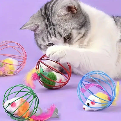 Brinquedo Gato - Bola com Penas Artificiais Sem Bateria | Caprili Inter - brinquedo para gatos