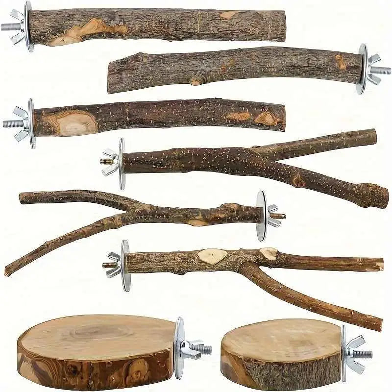 Brinquedos de Madeira Natural Suporte e Balanço Multi Galhos para Pássaros | Caprioli Inter Acessórios gaiola 8 unidades