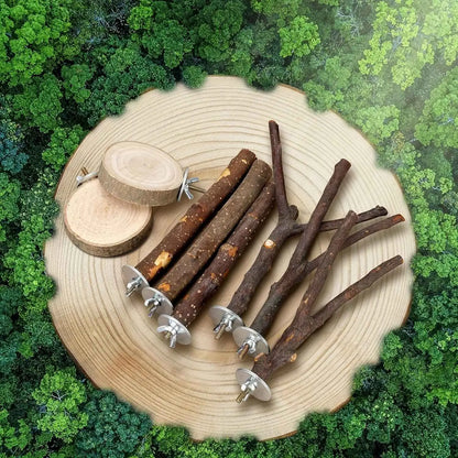 Brinquedos de Madeira Natural Suporte e Balanço Multi Galhos para Pássaros | Caprioli Inter Acessórios gaiola 8 unidades