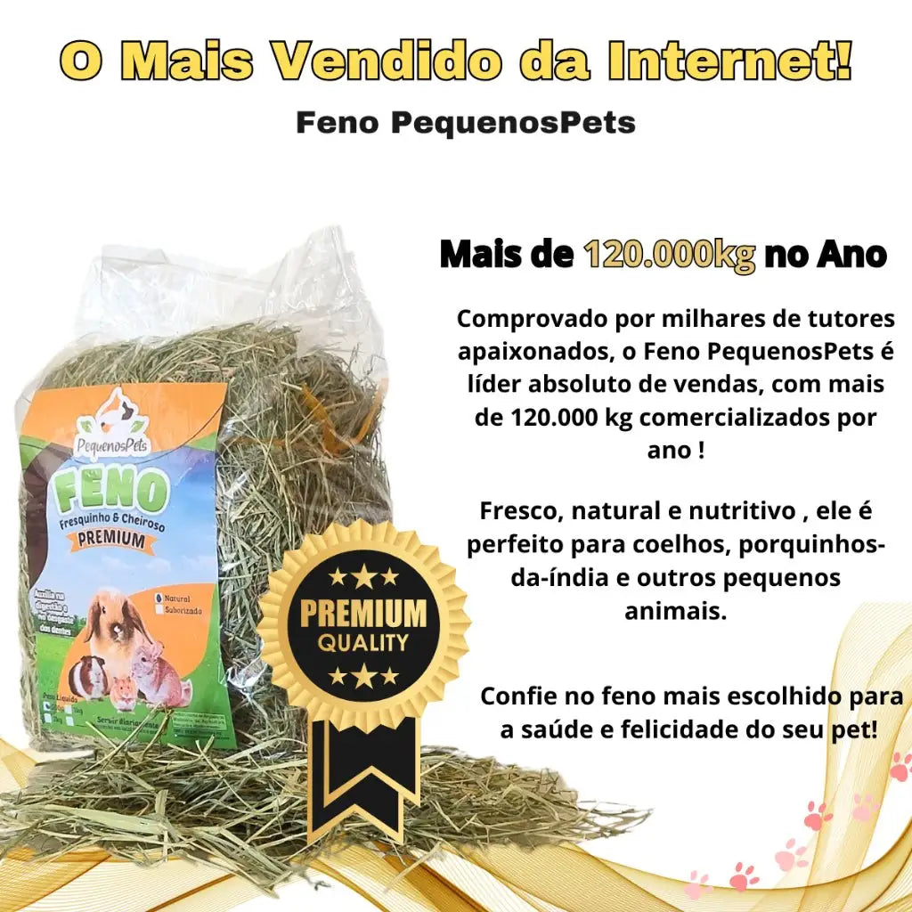 Feno Premium PequenosPets para Coelhos Porquinho da Índia e Roedores – Nutrição Qualidade Superior Caprili Shop Higiene