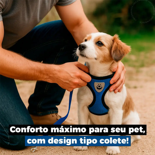 Guia Coleira Peitoral Ajustável com Colete Flexível para Cães e Gatos | Caprioli Shop coleiras