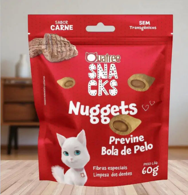 Kit 10 Snacks Quatree para Gatos Adultos Prevenção de Bolas Pelo Crocante | Caprioli Shop petisco gatos CARNE