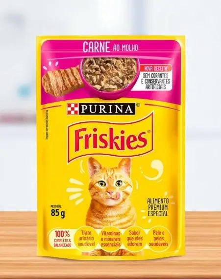 Kit 15 Sachês Friskies para Gatos | Alimentação Úmida Saborosa e Balanceada | Caprioli Shop petisco gatos Carne ao molho