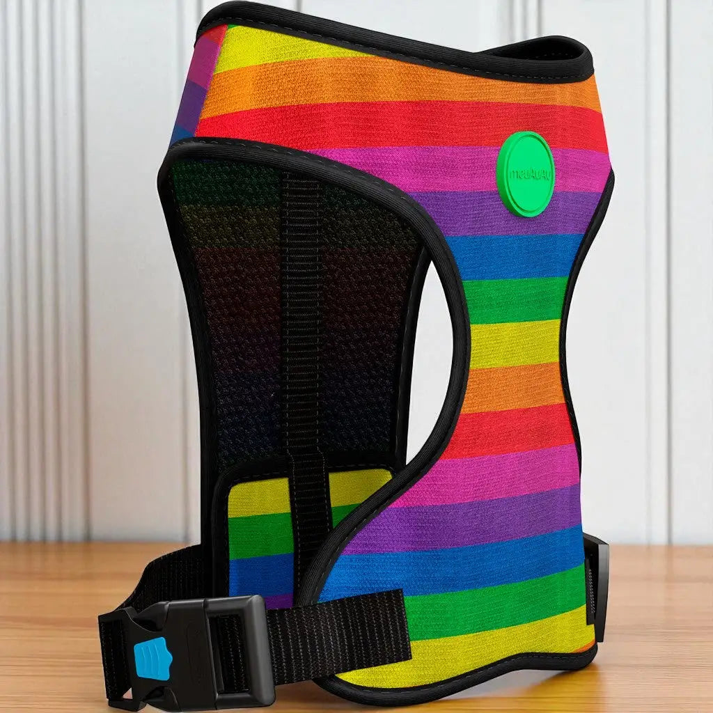 Peitoral para Cachorro Estampado Regulável com Guia Grátis | Caprioli Shop peitorais cachorro rainbow / PP