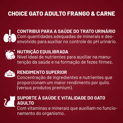 Ração Gatos Choice Adulto Frango e Carne - 10,1 Kg | Caprili Shop