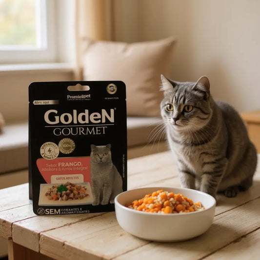 Ração úmida Golden Gourmet Gatos Adultos - caixa c/ 20 saches 70 G | Caprili Shop - petiscos para gatos