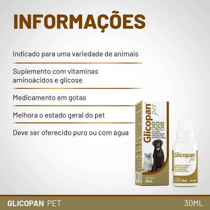 Suplemento Glicopan Pet 30ml Vetnil Vitaminas Aminoácidos Apetite l Caprioli Shop medicamentos para cachorro