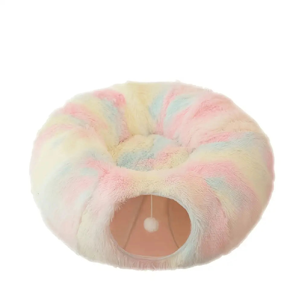 Túnel para Gatos com Cama Tapete e Passagem Conectável de Pelúcia Longa Lavável Profunda Sono