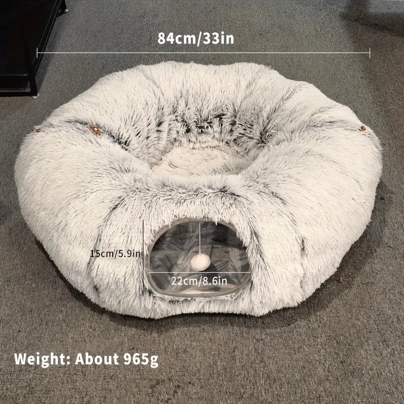 Túnel para Gatos com Cama Tapete e Passagem Conectável de Pelúcia Longa Lavável Profunda Sono